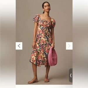 Farm Rio x Anthropologie Puff-Sleeve
Sweetheart Linen Midi Dress size XS